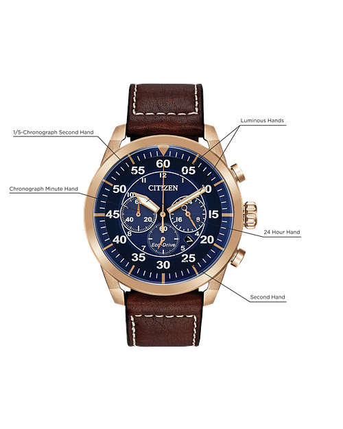 Citizen Avion Eco Drive Rose Gold Blue Dial Watch CITIZEN