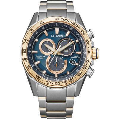 Men's Citizen Eco-Drive® Gold-Tone Chronograph Watch with Black Dial  (Model: AT2132-53E)