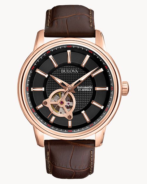 Bulova rose gold watch 2025 leather band
