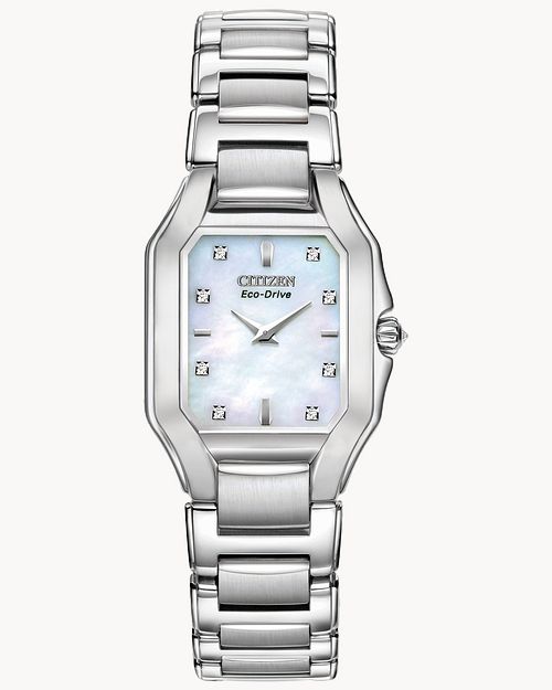 Fiore Ladies Eco Drive Square Face Pearl Dial Diamond Watch Citizen Fiore Ladies Eco Drive Square Face Pearl Dial Diamond Watch Citizen