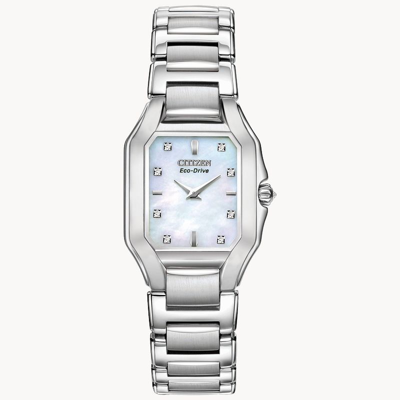 Fiore Ladies Eco Drive Square Face Pearl Dial Diamond Watch