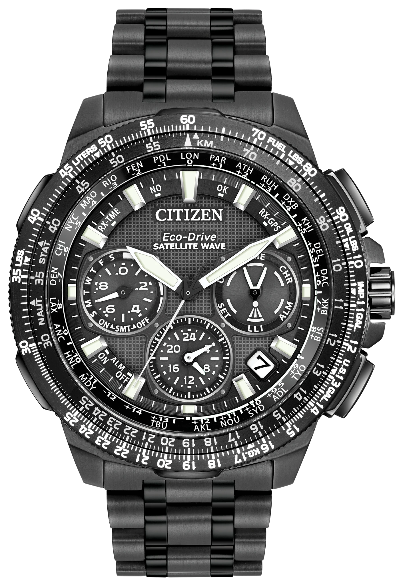 松村 Satellite Wave F900 - Men's Eco-Drive Black Titanium Watch