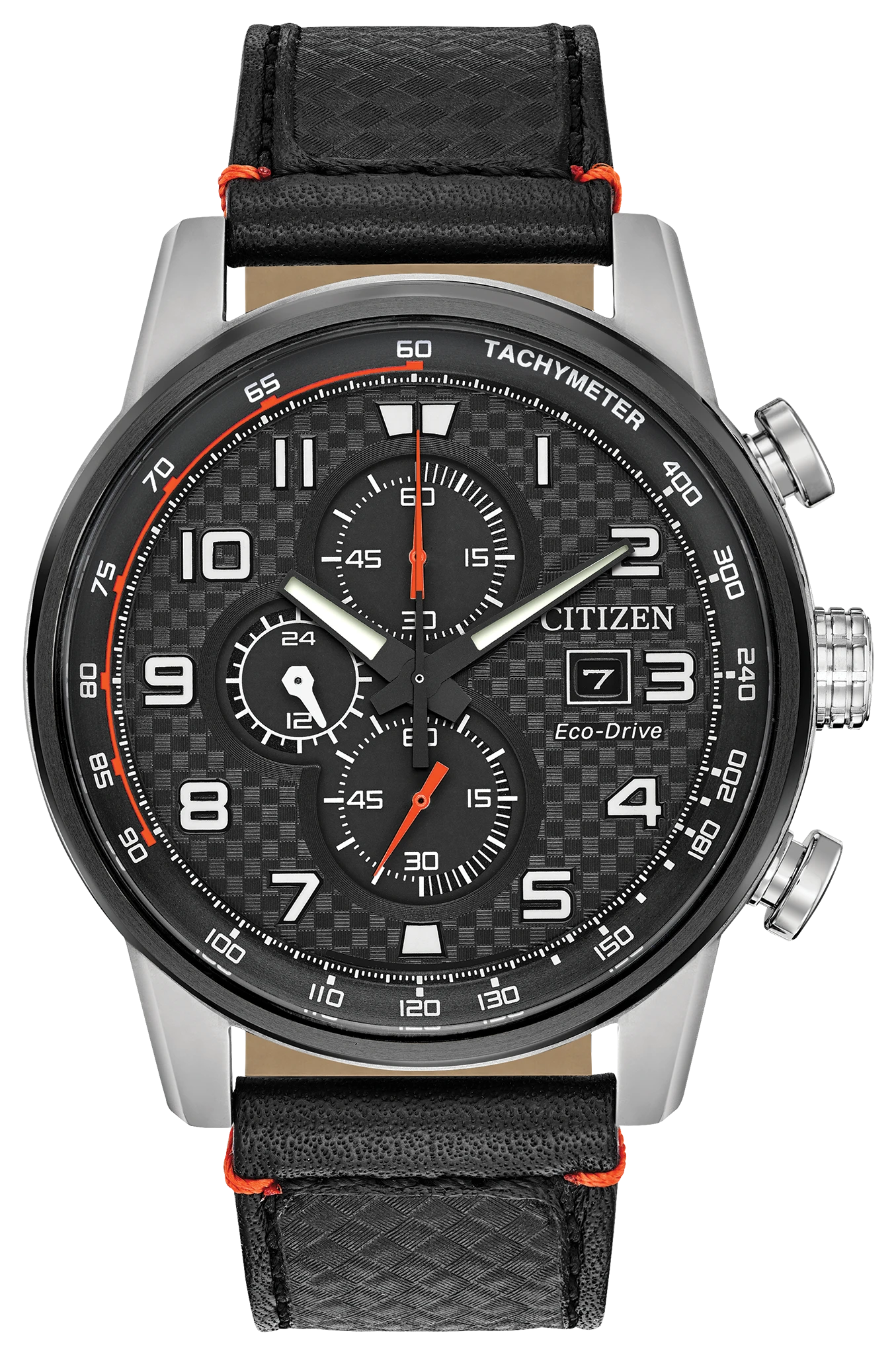 Primo - Men's Eco-Drive CA0681-03E Black Leather Strap Watch