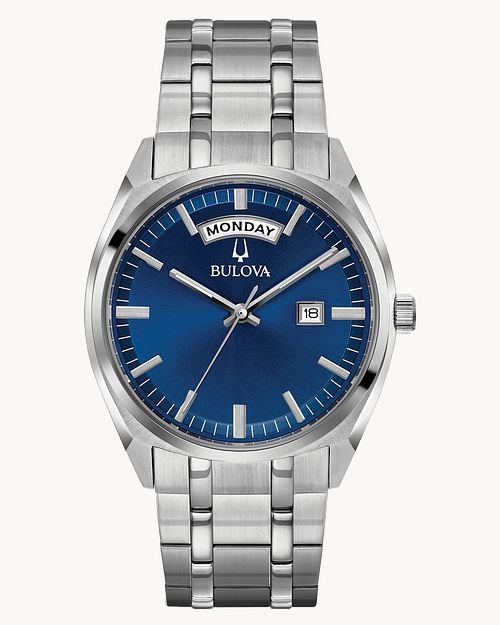 Bulova Sureyor Men s Blue Dial Classic Stainless Steel Watch Bulova