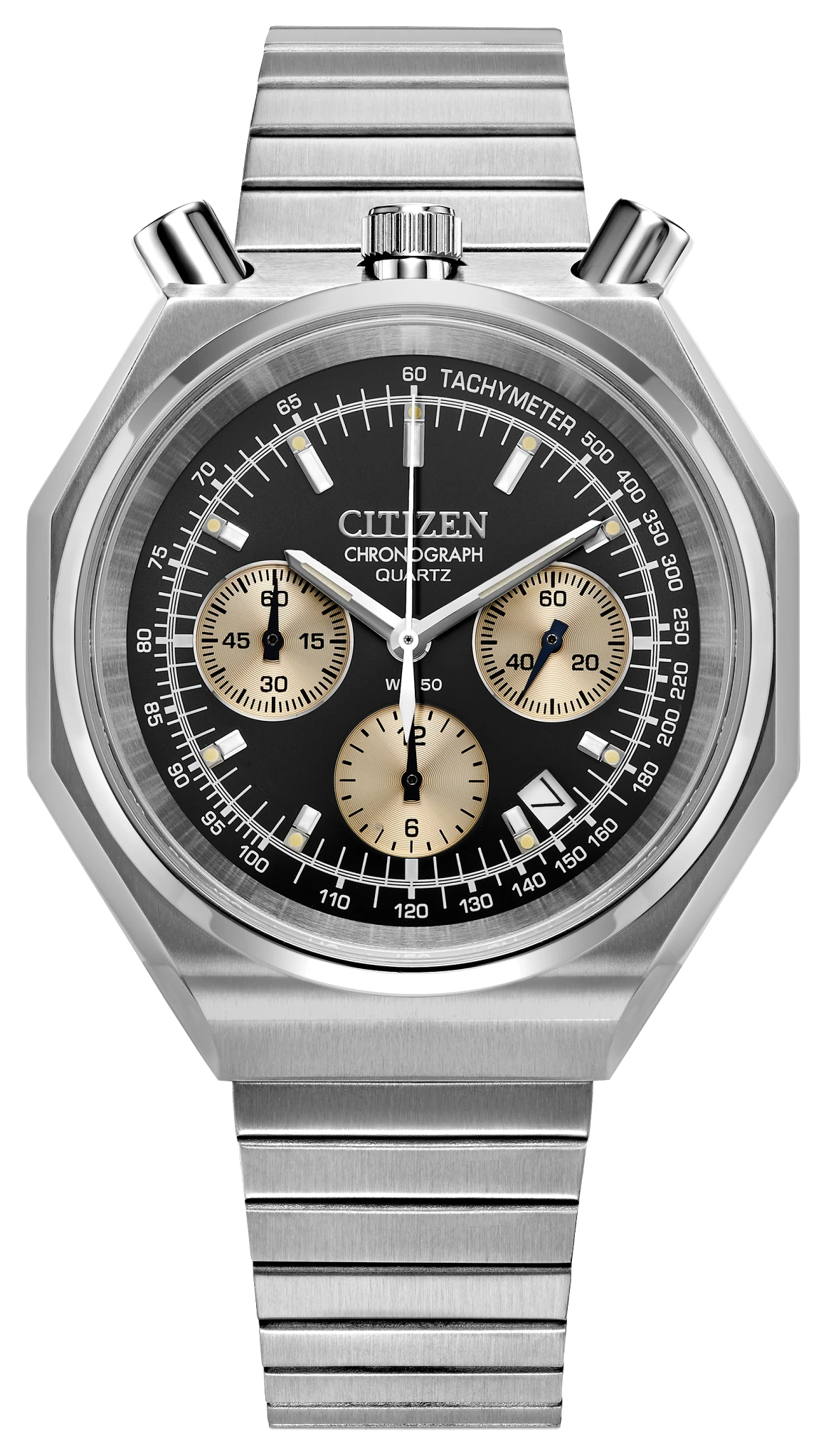 au maison Tsuno Chrono Quartz Black Dial Stainless Steel Bracelet AN3700-54E