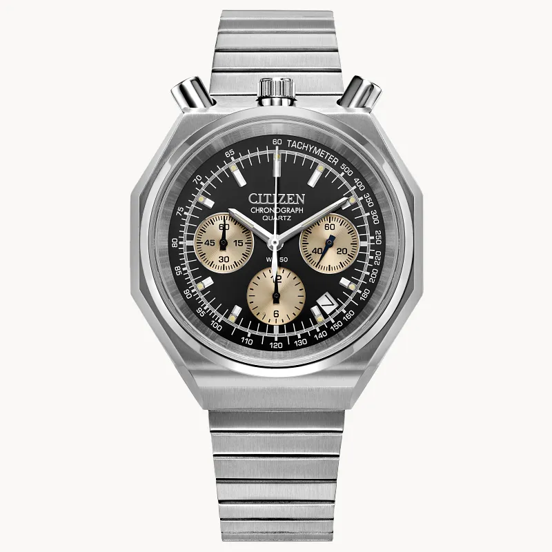 Tsuno Chrono Quartz Black Dial Stainless Steel Bracelet AN3700-54E