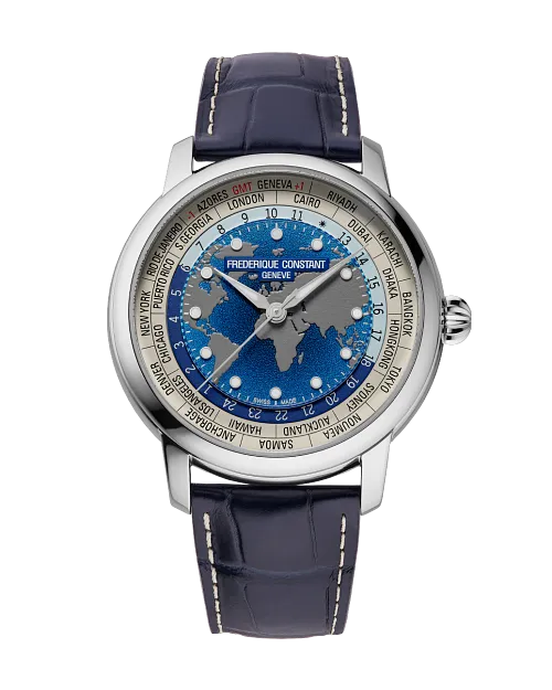Frédérique Constant Worldtimer FC-719BLW3H6 showing blue oceans