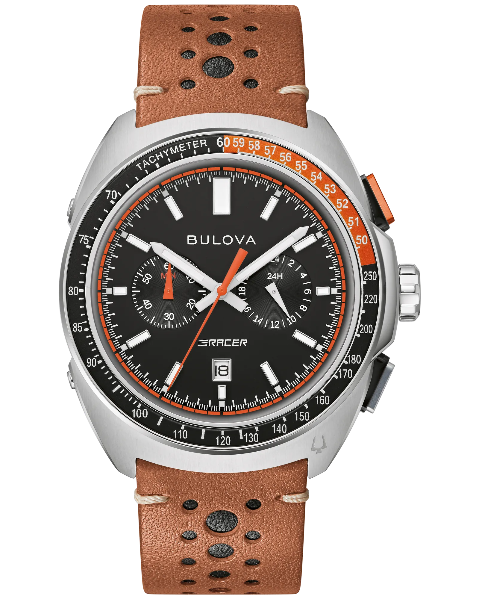 Bulova Black Dial Leather Strap Racer Chronograph 98B427 — Black