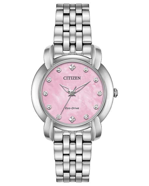Jolie Ladies Eco Drive EM0710 54Y Pink Face Steel Watch CITIZEN