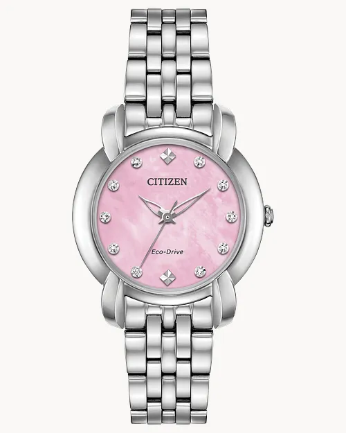 ★レア逆輸入★Citizen Women's Eco-Drive Jolie Ladies Watch Jolie - Ladies Eco-Drive EM0710-54Y Pink Face Steel Watch