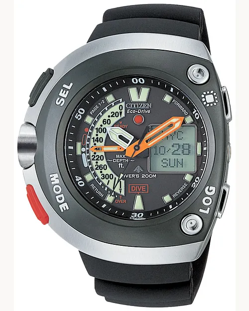 Aqualand Black Dial Rubber Strap JV0030 01E CITIZEN