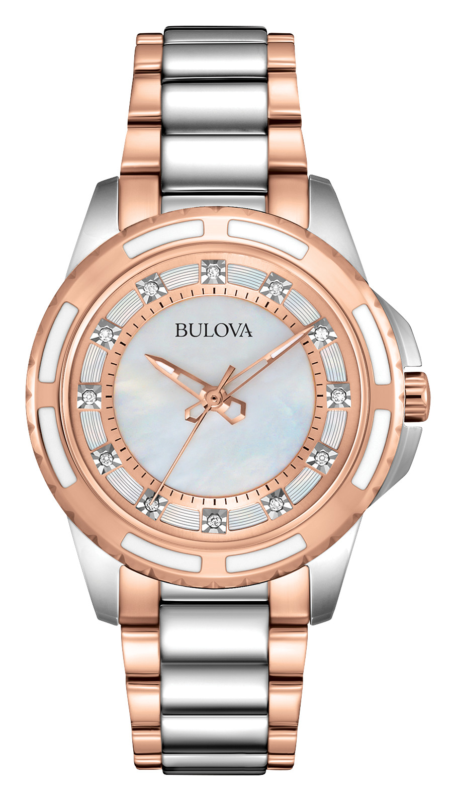 bulova mother of pearl watch with diamonds