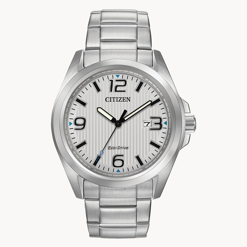 Chandler Men s Eco Drive Silver Stainless Steel Date Watch CITIZEN