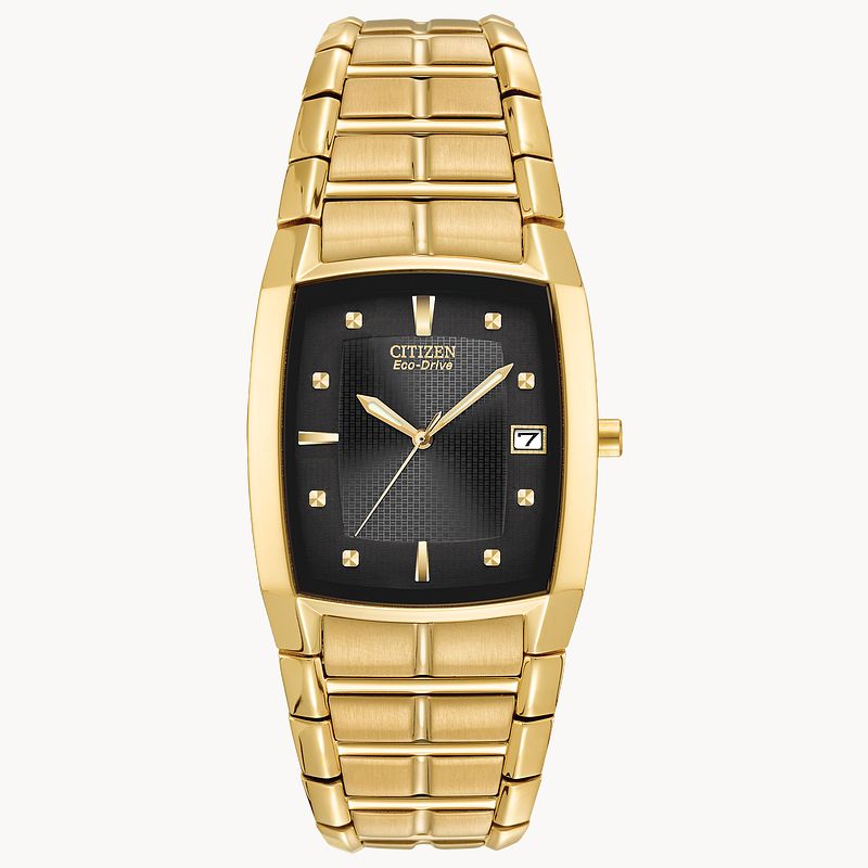 Chandler Men s Eco Drive Gold Rectangular Faced Date Watch CITIZEN