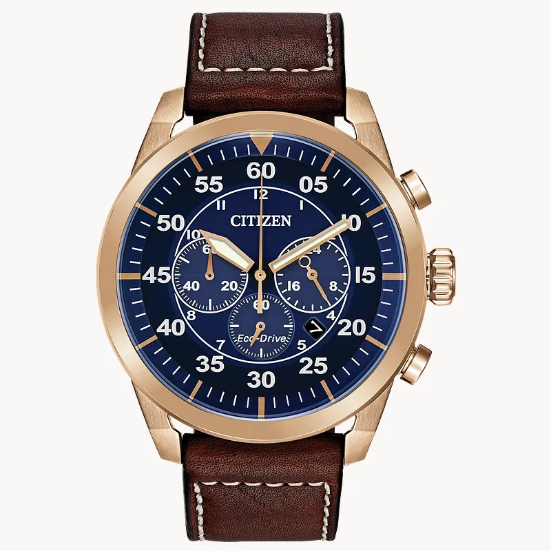 Citizen Avion Eco-Drive Rose Gold Blue Dial Watch CITIZEN