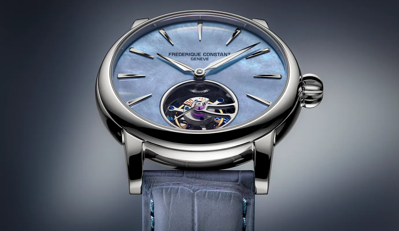 Mother-of-pearl and tourbillon detail on FC-980MPBL3H8.