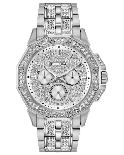 Bulova Octava Silver Diamond Stainless Steel Crystal Watch | Bulova