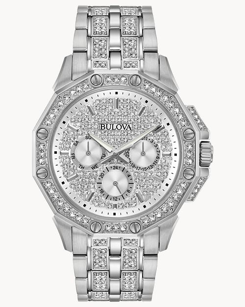 Bulova Octava Silver Diamond Stainless Steel Crystal Watch Bulova