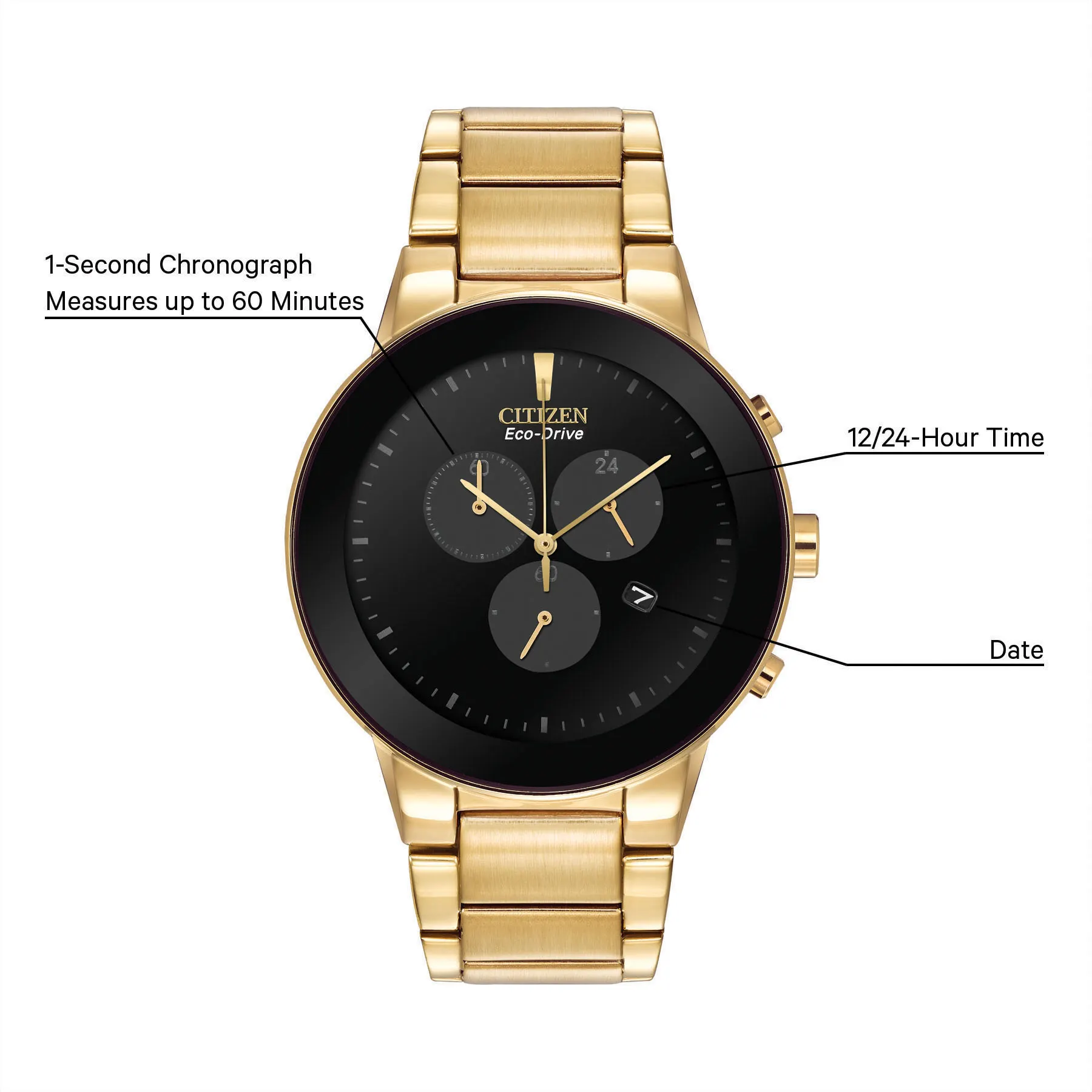 Axiom - Men's Eco-Drive AT2242-55E Gold Steel Black Dial Watch