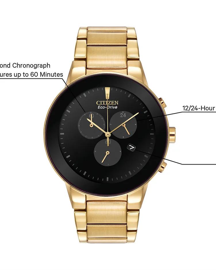 Axiom Men's Eco-Drive AT2242-55E Gold Steel Black Dial Watch