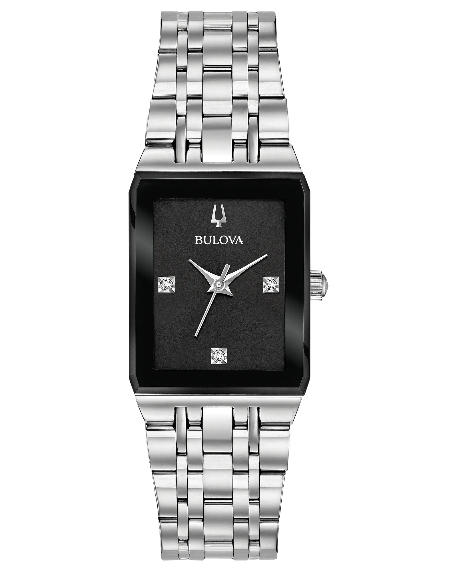 Bulova Quadra Black Dial Diamond Rectangular Steel Watch — Black