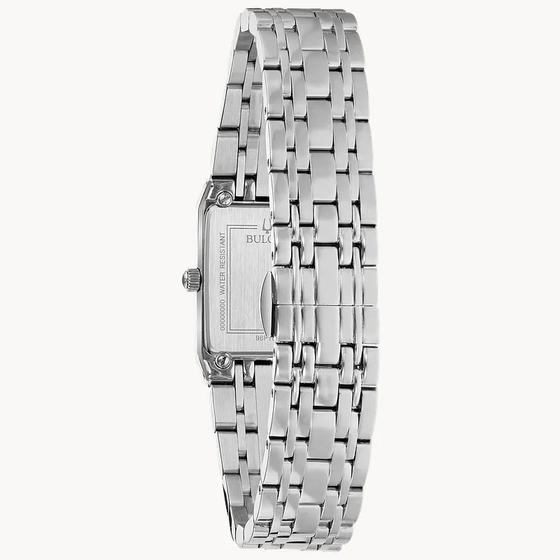 Bulova Quadra Black Dial Diamond Rectangular Steel Watch Bulova