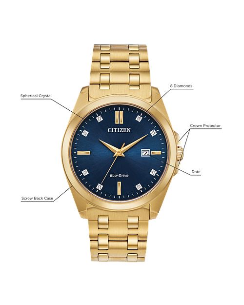 Citizen Corso Eco-Drive Blue Dial Gold Stainless Steel Watch | CITIZEN