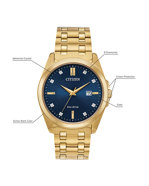 Citizen Corso Eco-Drive Blue Dial Gold Stainless Steel Watch | CITIZEN