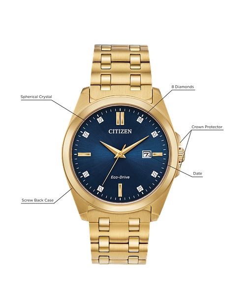 Citizen Corso Eco Drive Blue Dial Gold Stainless Steel Watch CITIZEN