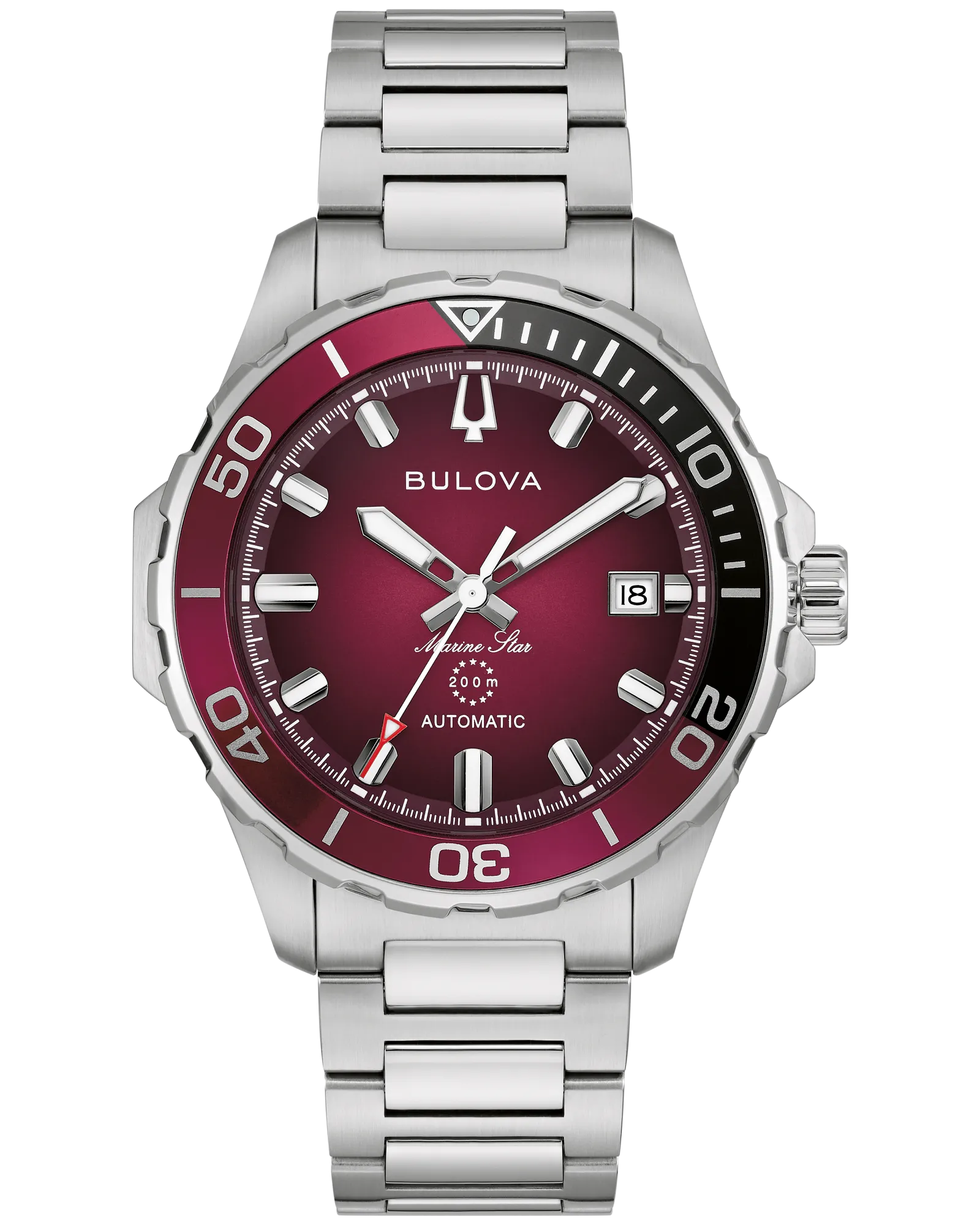 Bulova Red Dial Stainless Steel Bracelet Marine Star 98B472 — Red