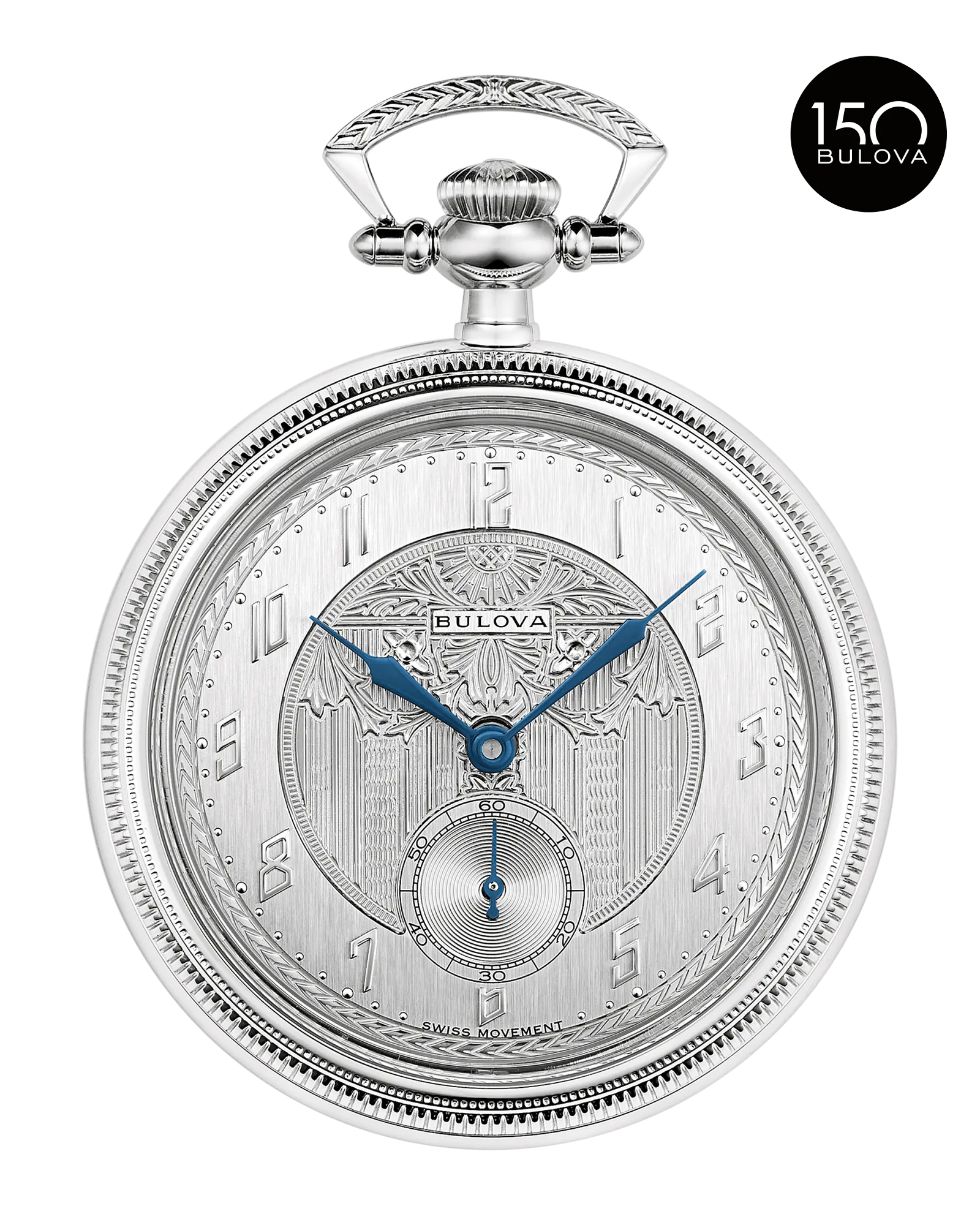 Bulova Silver-Tone Dial Stainless Steel Chain Pocket Watch 96A325 — Silver-Tone