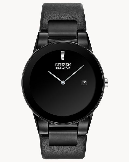 Citizen black leather watch deals