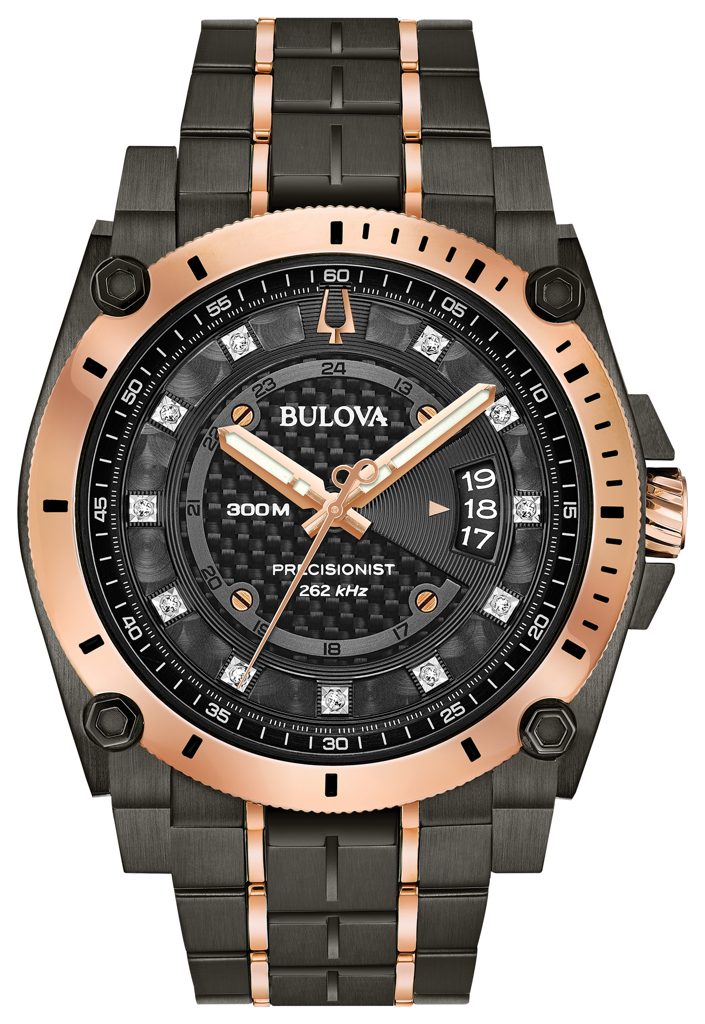 Bulova Icon Precisionist Rose Gold Tone Black Diamond Dial Watch | Bulova