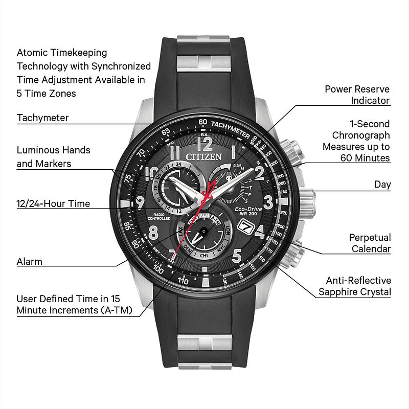PCAT Men s Eco Drive AT4138 05E Black Steel Atomic Watch CITIZEN