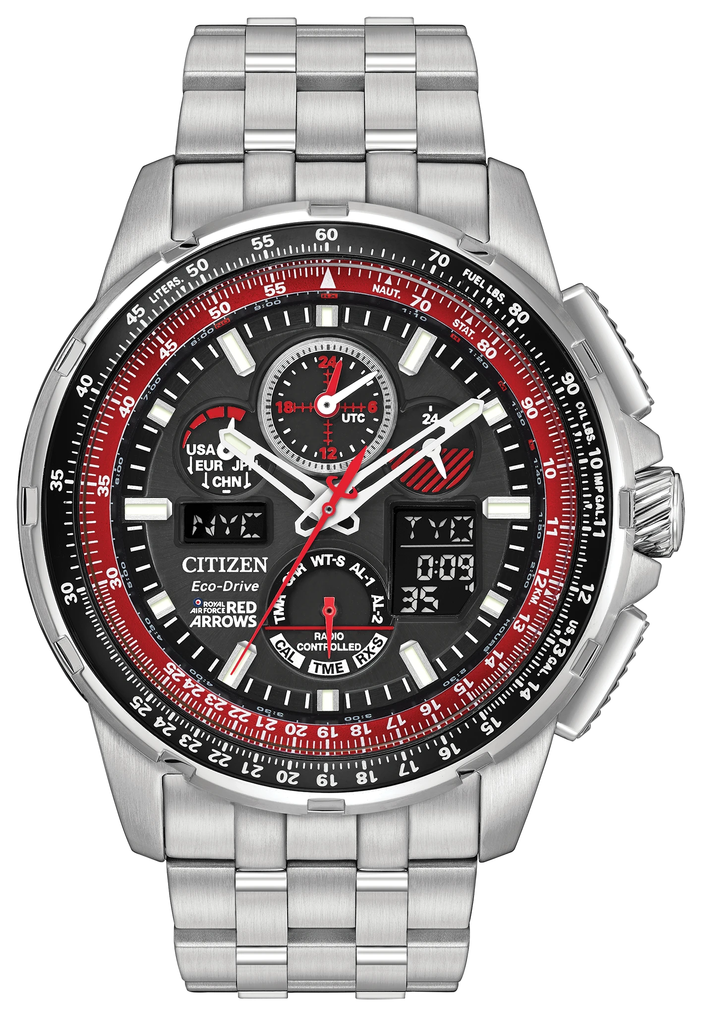 CITIZEN エコドライブ チタン クロノ H570-S030757 赤文字盤 Promaster Skyhawk A-T - Men's Steel Y8059-57E Red Accent Watch