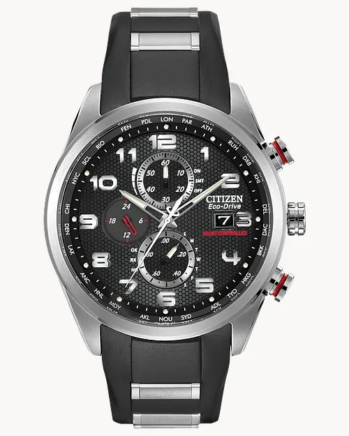 World Chronograph A-T Black Dial Stainless Steel Polyurethane