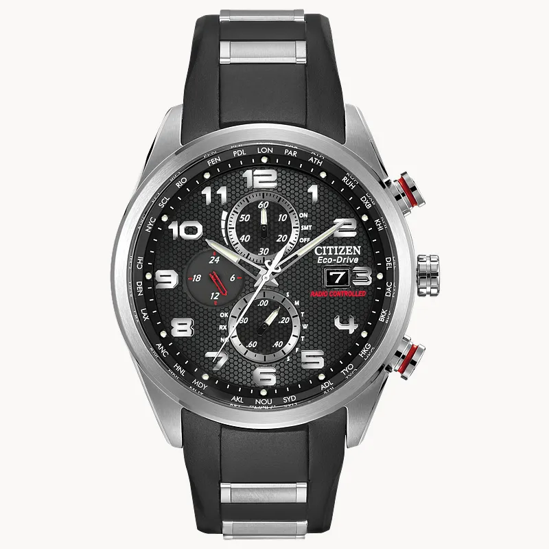 World Chronograph A-T Black Dial Stainless Steel Polyurethane