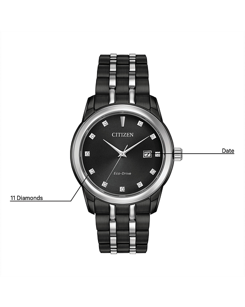 Corso - Men's Eco-Drive Black Two-Tone Silver Steel Date Watch