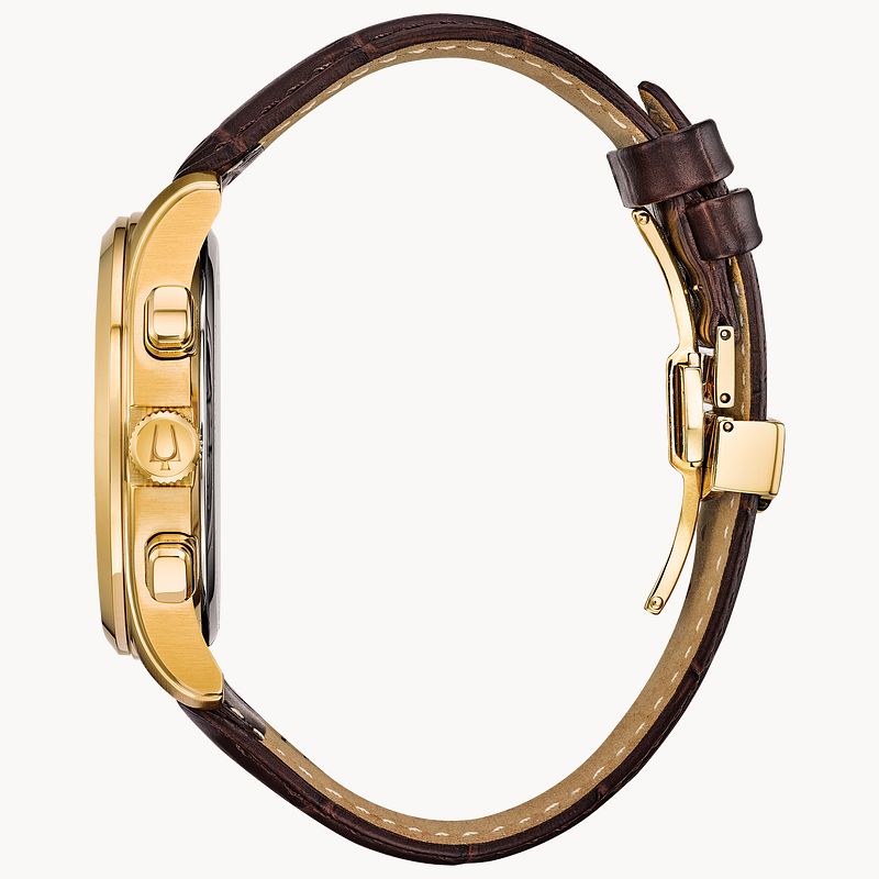 Bulova Wilton Men s Gold White Dial Brown Leather Classic Watch