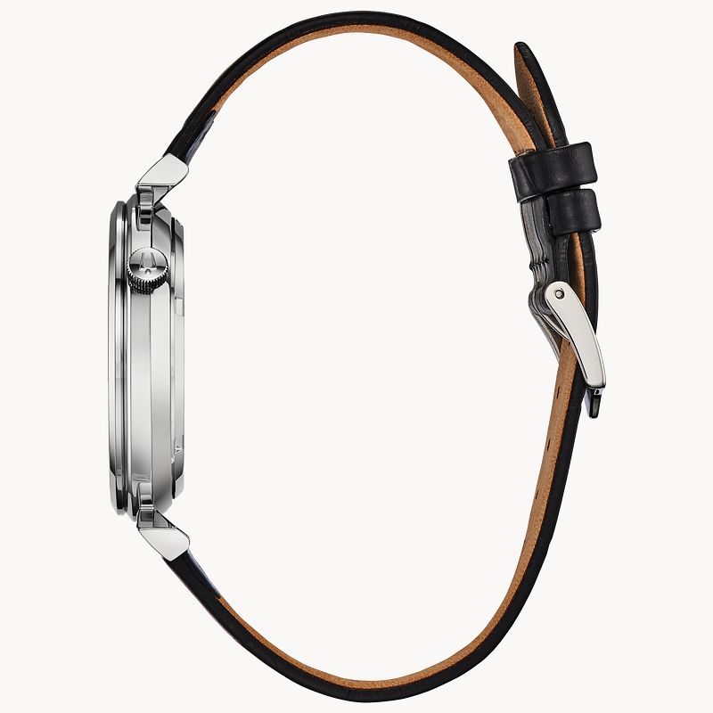 Bulova men's black clearance leather strap watch