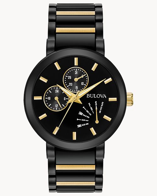 Bulova Futuro Men s Black Gold Accent Black Dial Modern Watch Bulova