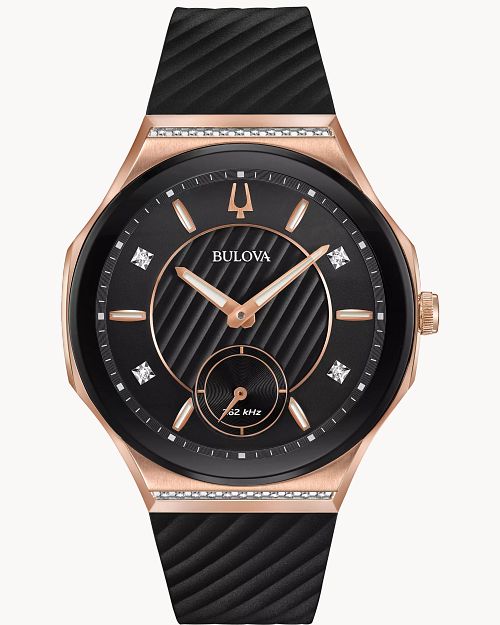 Bulova CURV Women s Rose Gold Diamond Black Watch Bulova