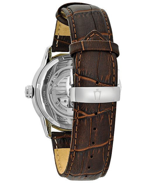 Bulova Classic Men\'s Brown Dial Brown Leather Stainless Steel Watch | Bulova