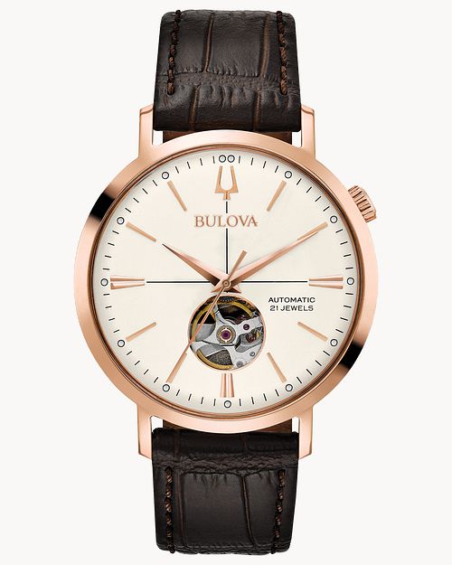 Bulova Aerojet Men's Rose Gold Case Brown Strap Classic Watch | Bulova