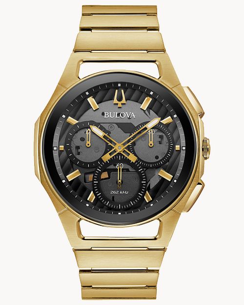 Bulova CURV Gold Black Dial Chronograph Stainless Steel Watch Bulova