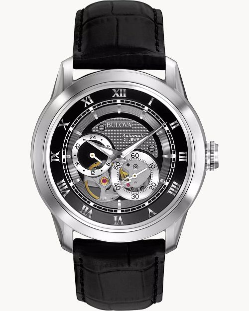 Bulova Classic Men s Silver Black Leather Classic Watch Bulova