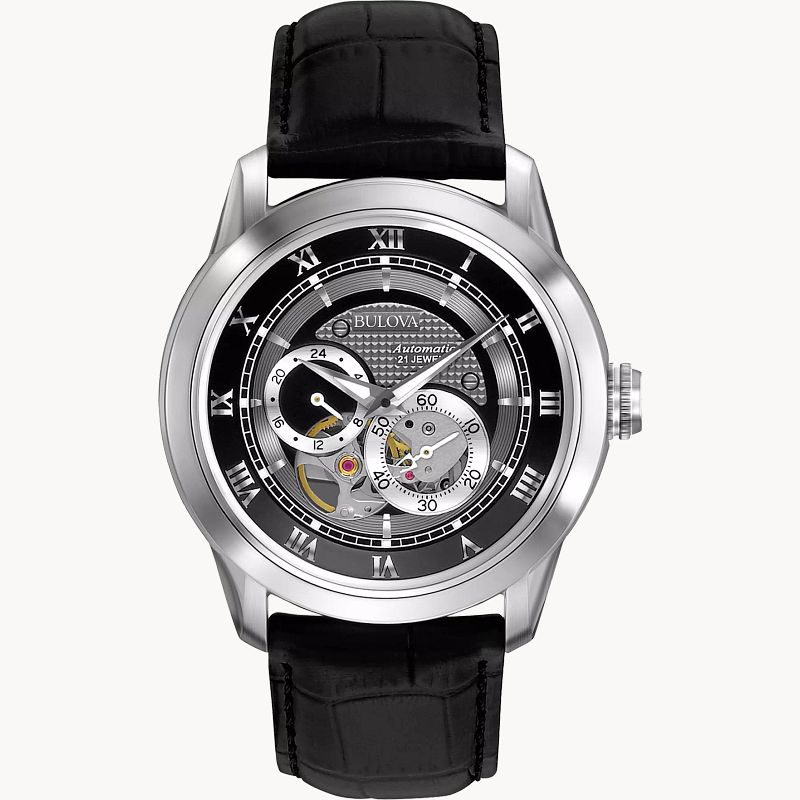 Bulova Classic Men's Silver Black Leather Classic Watch | Bulova