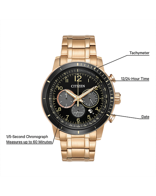 Brycen Men s Eco Drive CA4359 55E Chronograph Gold Watch CITIZEN