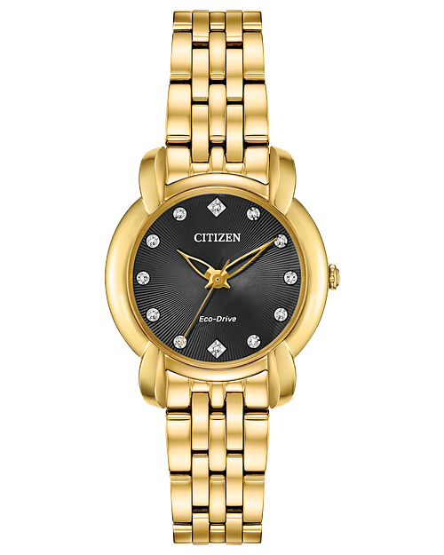 Jolie Ladies Eco Drive EM0712 59E Black Face Diamond Watch CITIZEN