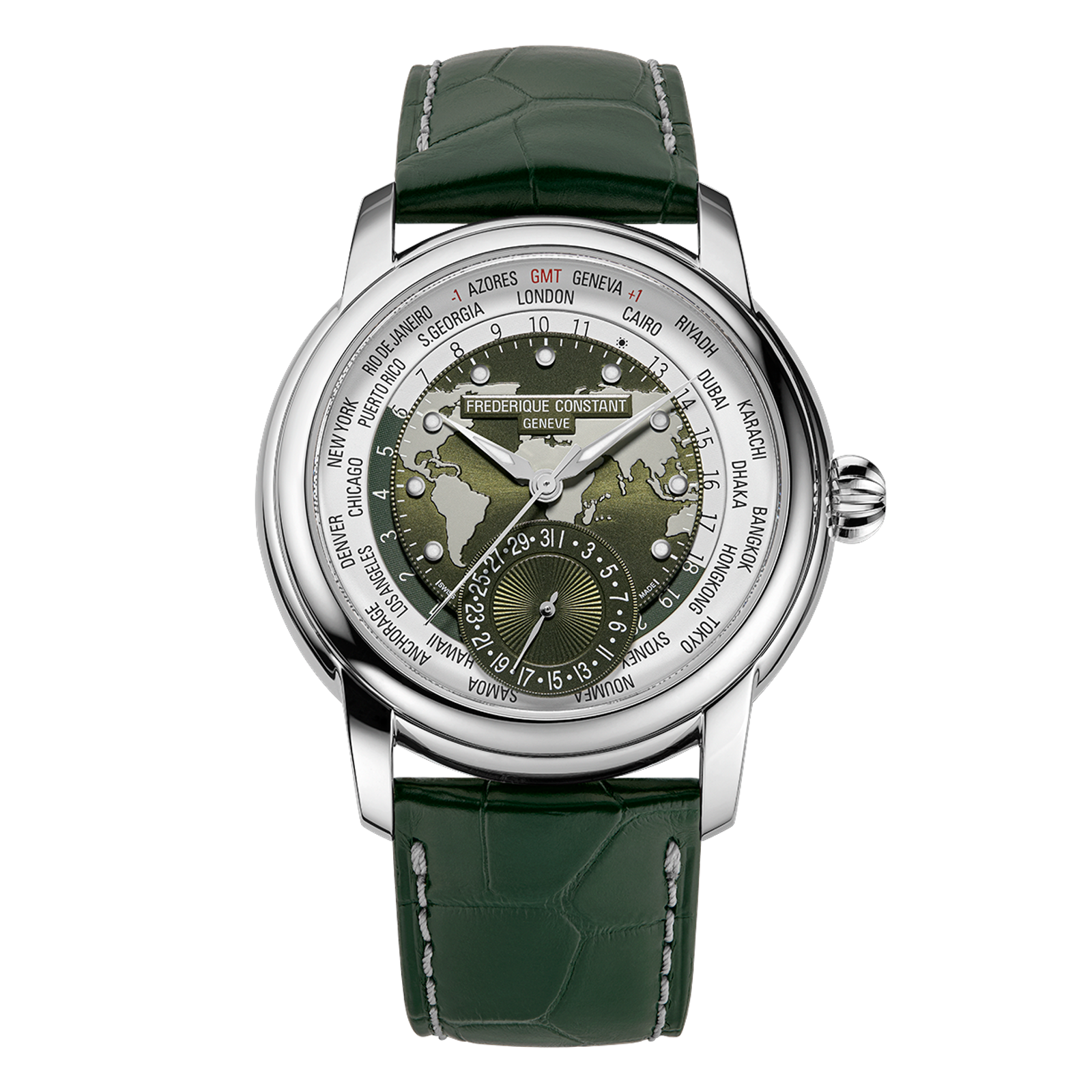 康斯登 Classics Worldtimer Manufacture 綠色世界時區腕錶 FC-718KWM4H6